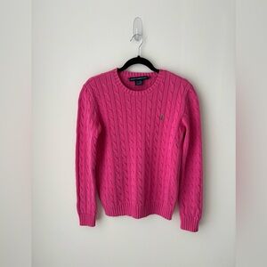 Ralph Lauren Sport Pink Cable Knit Sweater L Cotton Classic Preppy